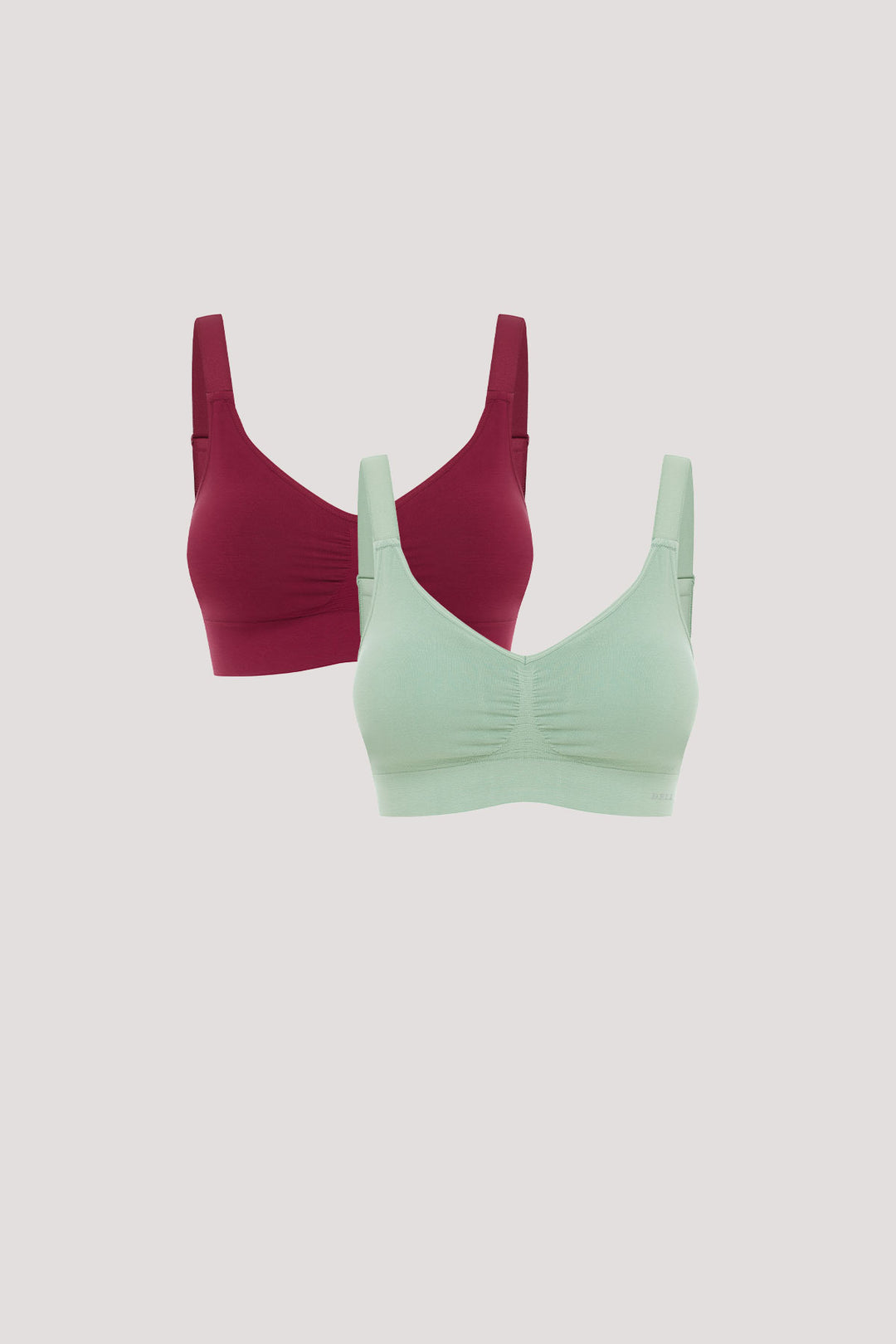 Women's every day bamboo bras | Bella Bodies UK | Bella Bamboo Viscose Adjustable Crop bra 2pk | Cherry Berry and Frosty Green