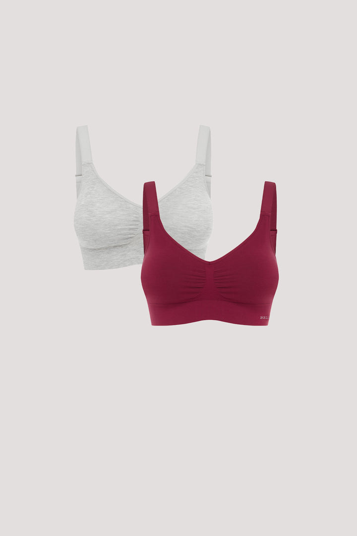 Women's every day bamboo bras | Bella Bodies UK | Bella Bamboo Viscose Adjustable Crop bra 2pk | Grey Marle and Cherry Berry