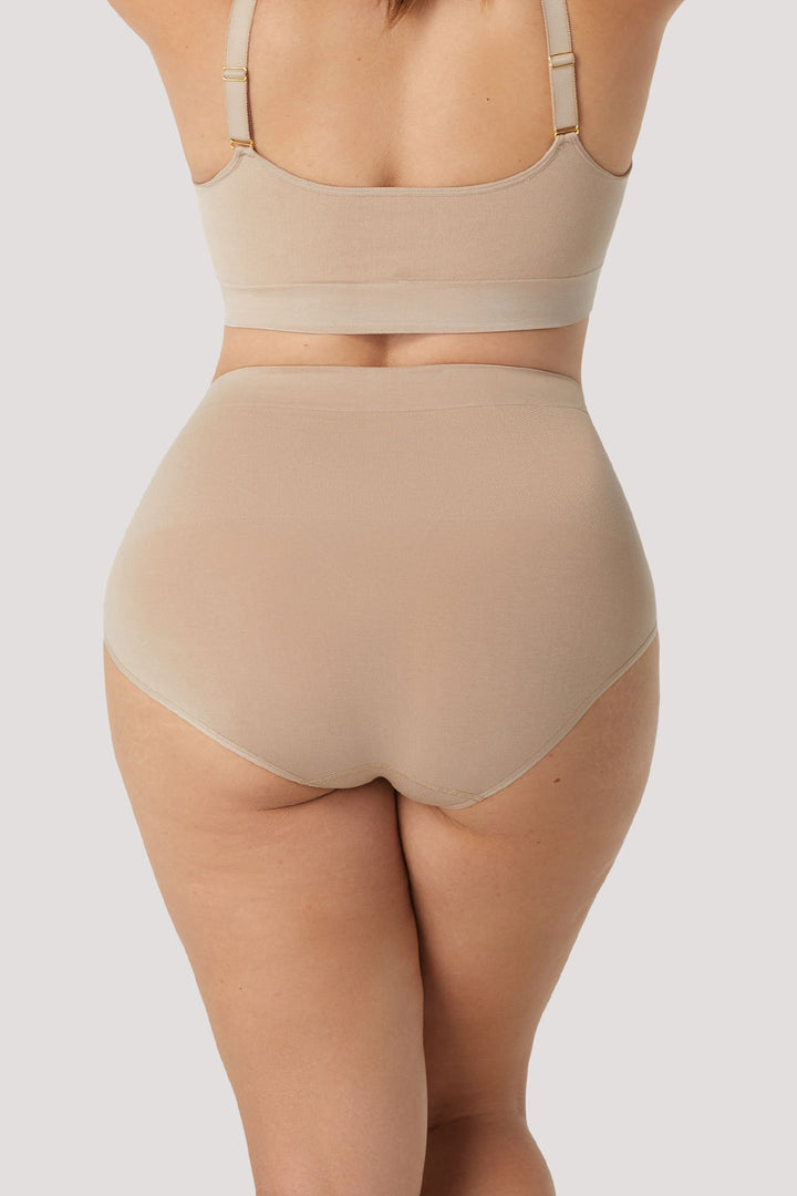 Women's High Waist Bamboo Firming controlling Underwear I Bella Bodies UK | Sand | Back