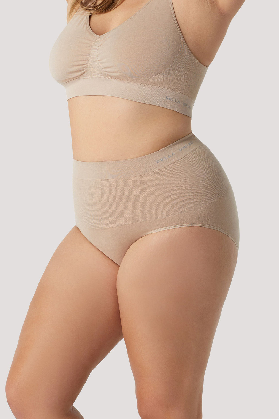 Women's High Waist Bamboo Firming controlling Underwear I Bella Bodies UK | Sand | Back