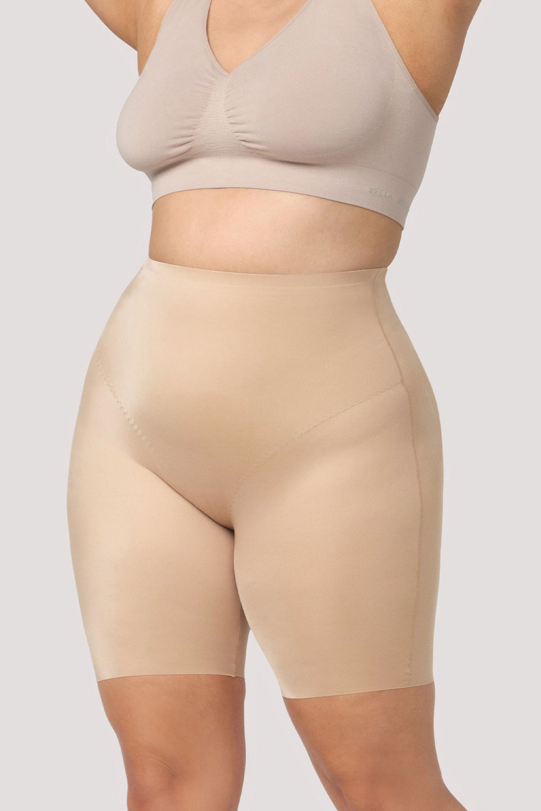 Women's shaping Short | Curve Control Sculpting Shorts | Bella Bodies UK | Taupe | Side