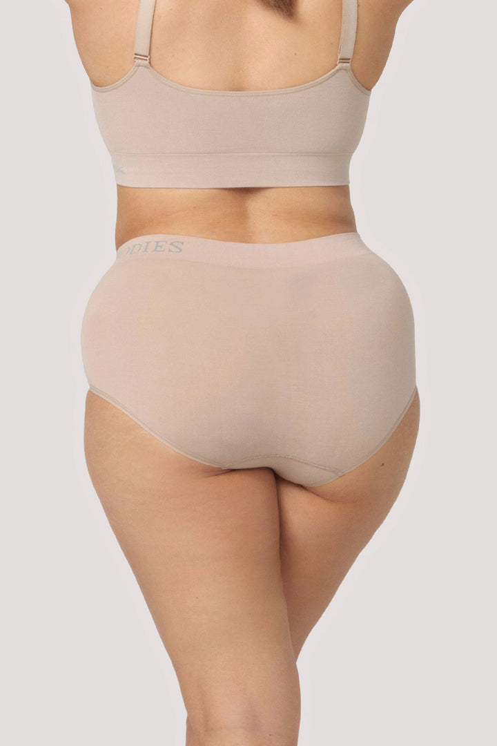 Eco-friendly High Waist Breathable Bamboo Underwear | Double pack | Bella Bodies UK | Sand | Back