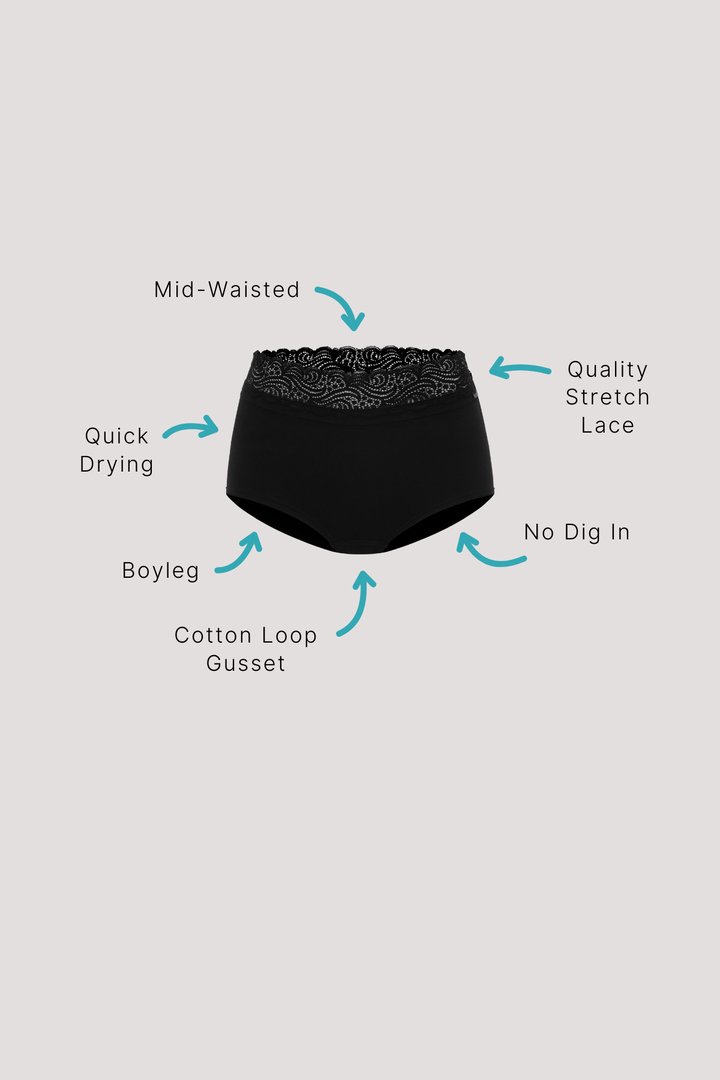 Quick Dry Stretchy Lace Boyshort | Bella Bodies UK | Key Points