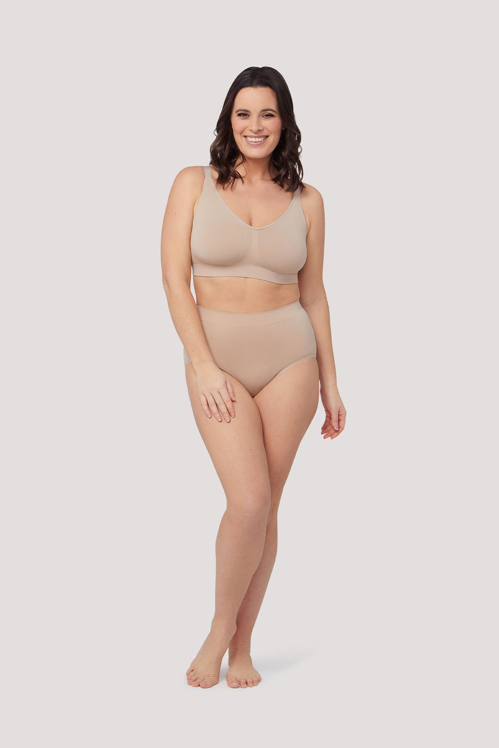 Women's Wire-free Crop Bra and Matching High Waist Underwear | Bella Bodies UK | Sand